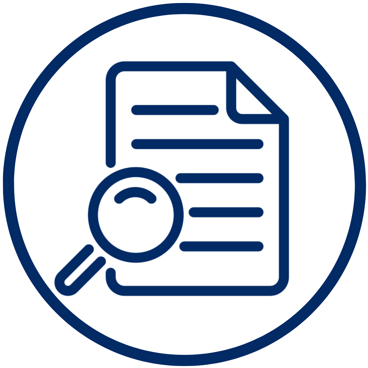 Rounded Icon of a document with a magnifier.